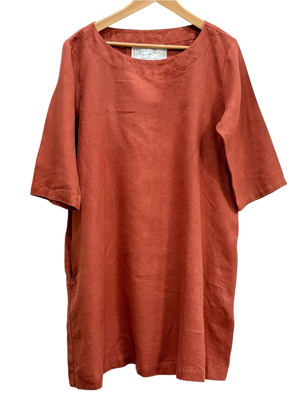 not Perfect Linen Tunic Dress Rust Terracotta Minimalist Lagenlook Coastal M/L